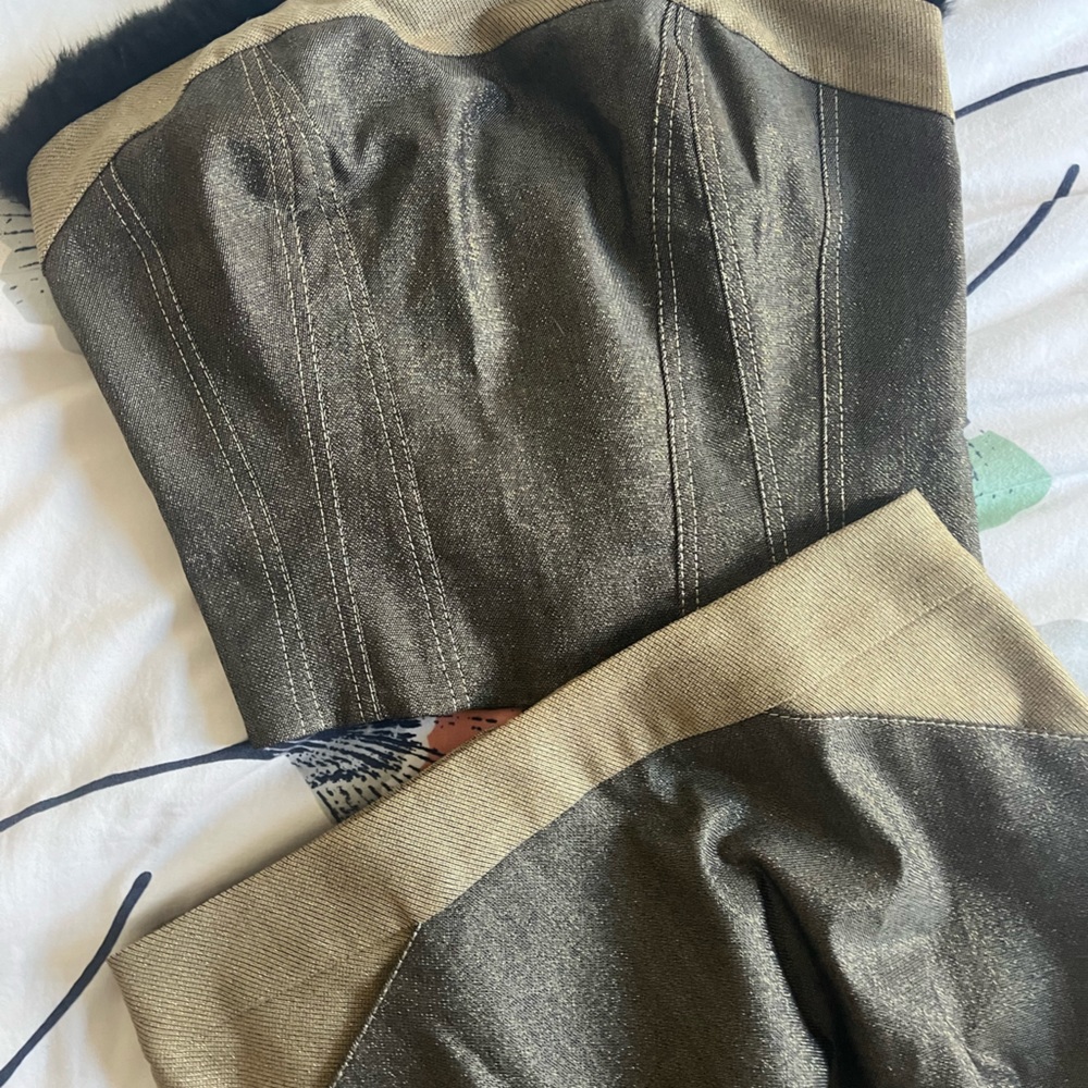 Pencil skirt with bustier Bgm from Paris gold/bk fur trim on top size xs 36